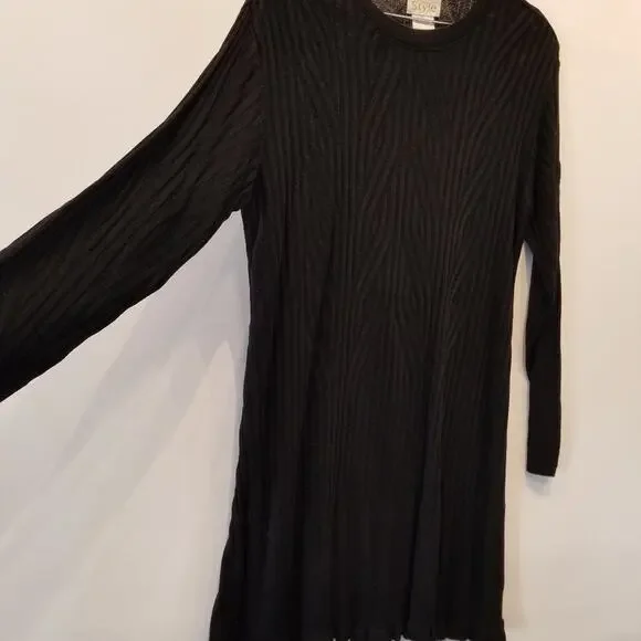 Vintage 90's Black Sweater Knit Dress Stretch Petites Long Sleeve Womens Size XL - Picture 3 of 11